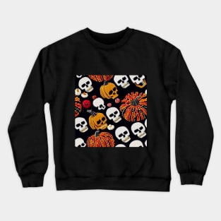 Embroidery stitch pumpkins and skulls in Mexican style with beads and fur pattern Crewneck Sweatshirt